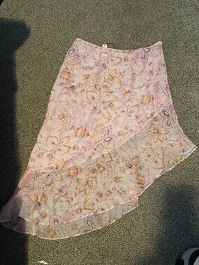 Victoria's Secret Lavender and Gold Floral Asymmetrical Midi Skirt